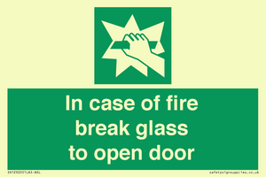 In case of fire break glass to open door